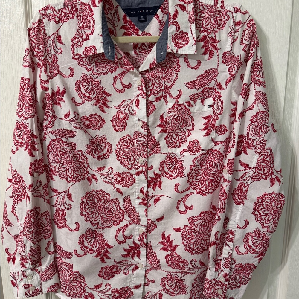 Tommy Hilfiger White and Red Floral Shirt